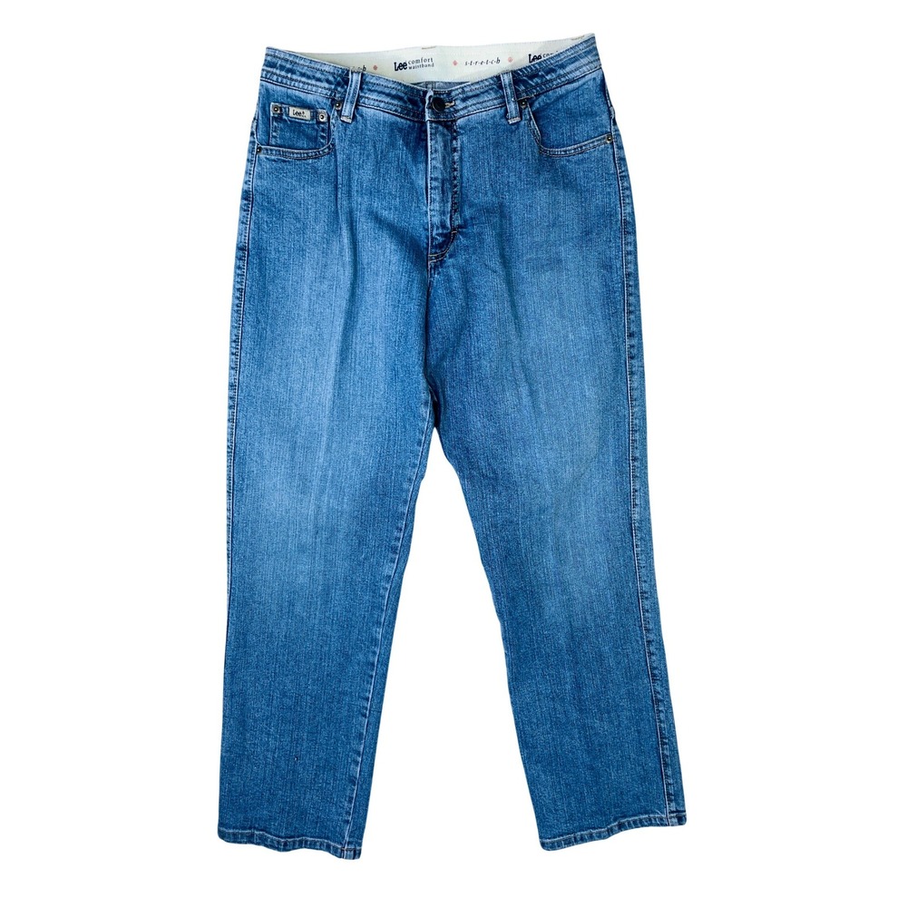 Lee Comfort Waistband Jeans Womens 14S Medium Wash Straight Leg Blue Denim